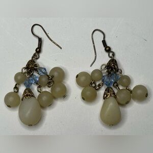 Chic Cream and Blue Beaded Earrings NWOT